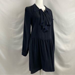 Zadig and Voltaire Deluxe Navy Silk Baby Doll Dress with Ruffled Neck